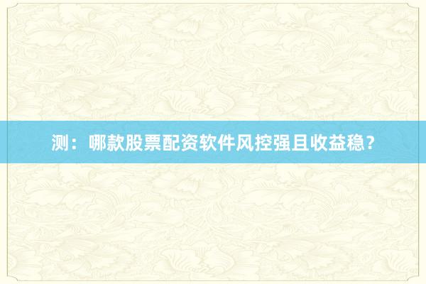 测：哪款股票配资软件风控强且收益稳？